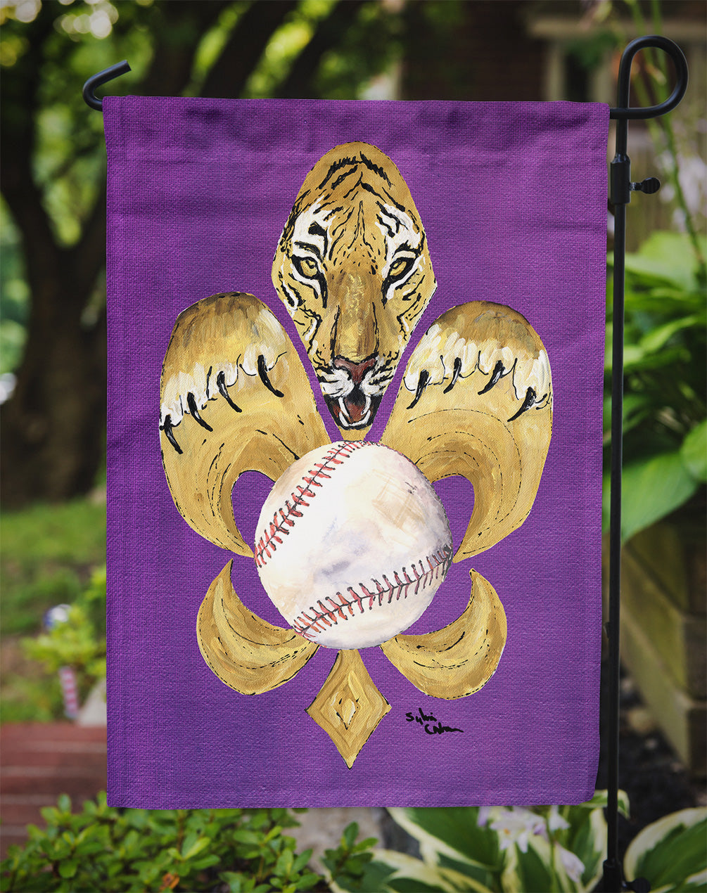 Tiger Fleur de lis Baseball Flag Garden Size.