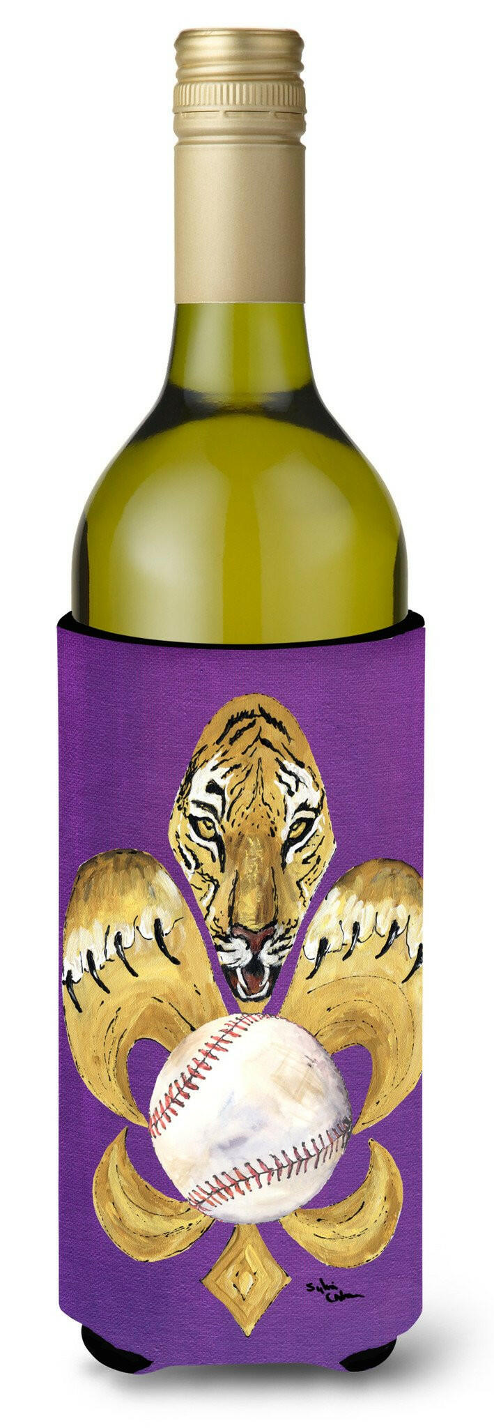 Tiger Fleur de lis Baseball Wine Bottle Beverage Insulator Beverage Insulator Hugger by Caroline's Treasures