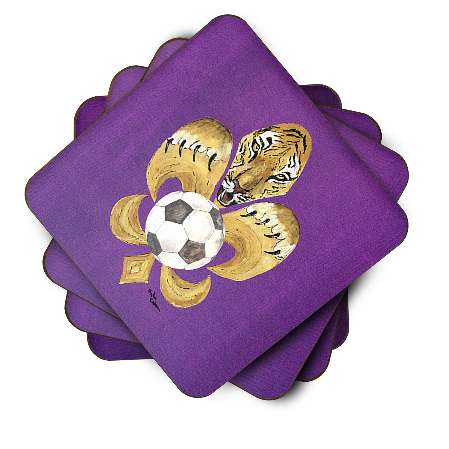 Set of 4 Tiger Soccer  Fleur de lis Foam Coasters - the-store.com