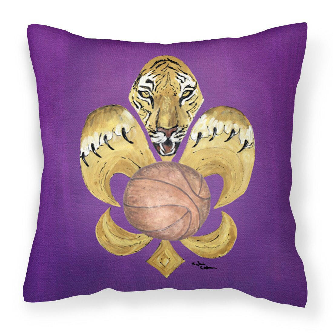 Tiger Fleur de lis Basketball Fabric Decorative Pillow 8478PW1414 - the-store.com