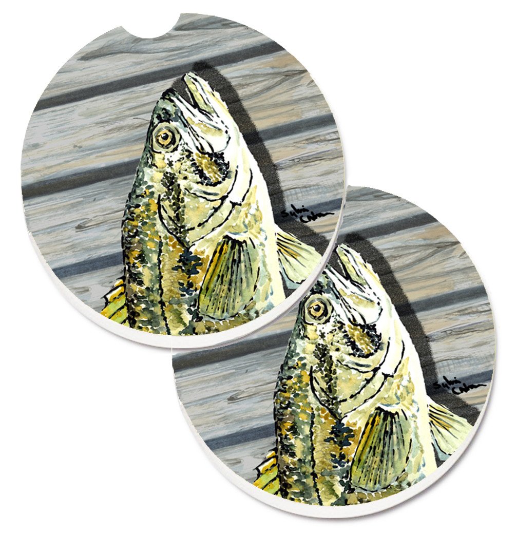 Fish Bass Small Mouth Set of 2 Cup Holder Car Coasters 8493CARC by Caroline's Treasures