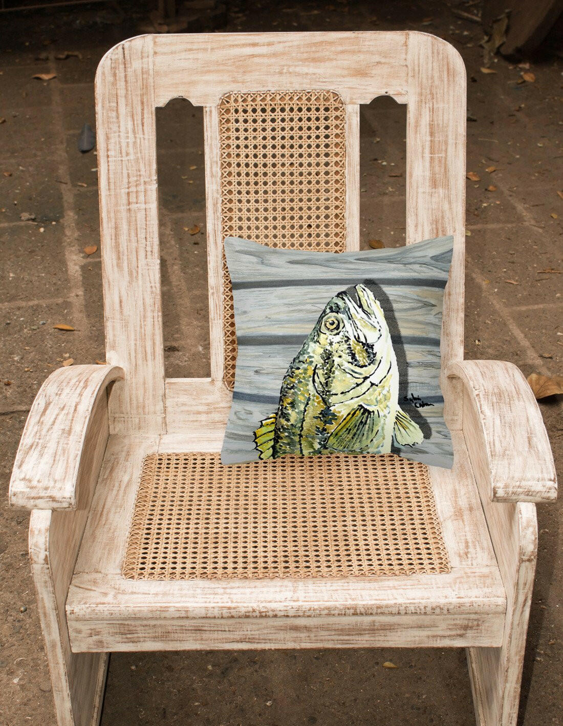 Fish Bass Small Mouth Fabric Decorative Pillow 8493PW1414 - the-store.com