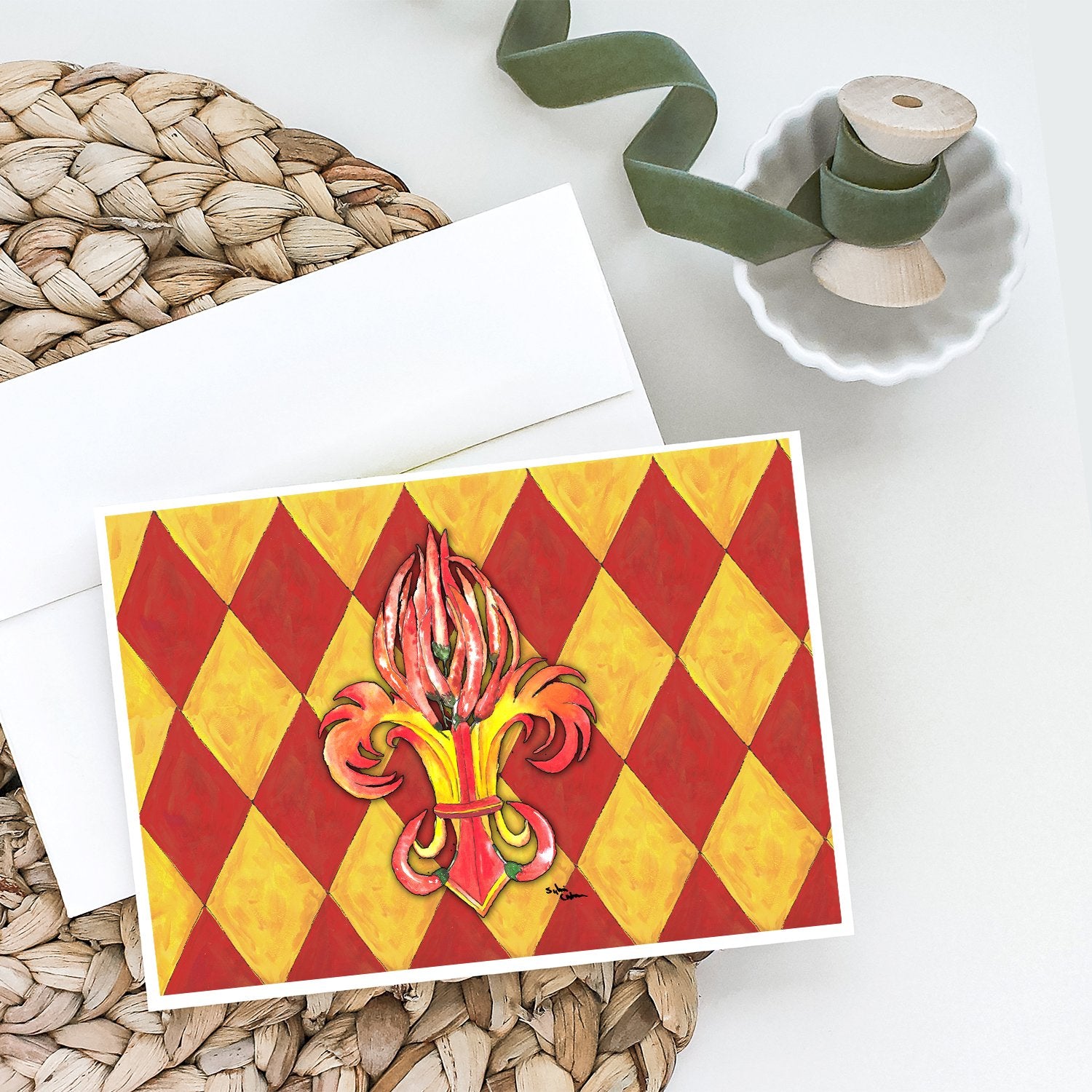 Hot Peppers Fleur de lis Greeting Cards and Envelopes Pack of 8 - the-store.com