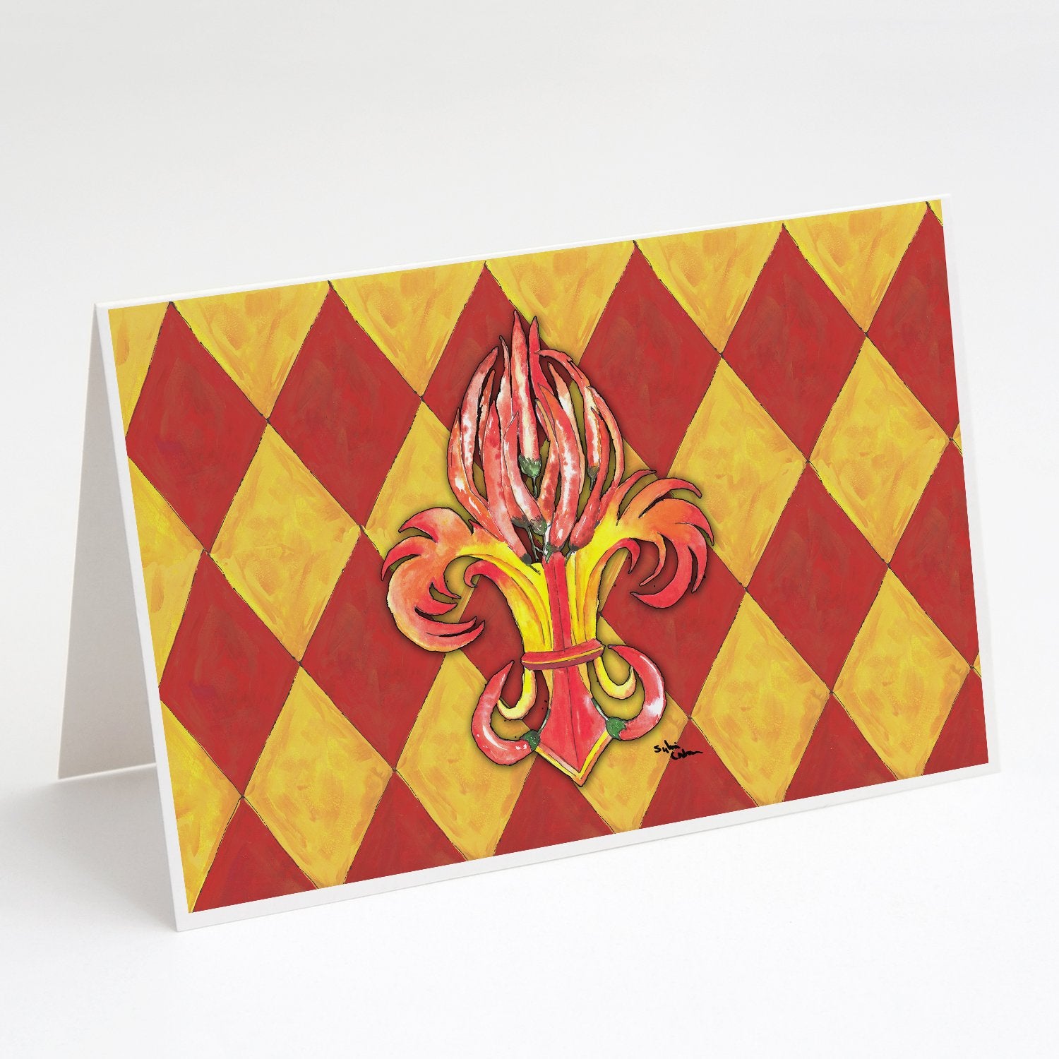 Buy this Hot Peppers Fleur de lis Greeting Cards and Envelopes Pack of 8