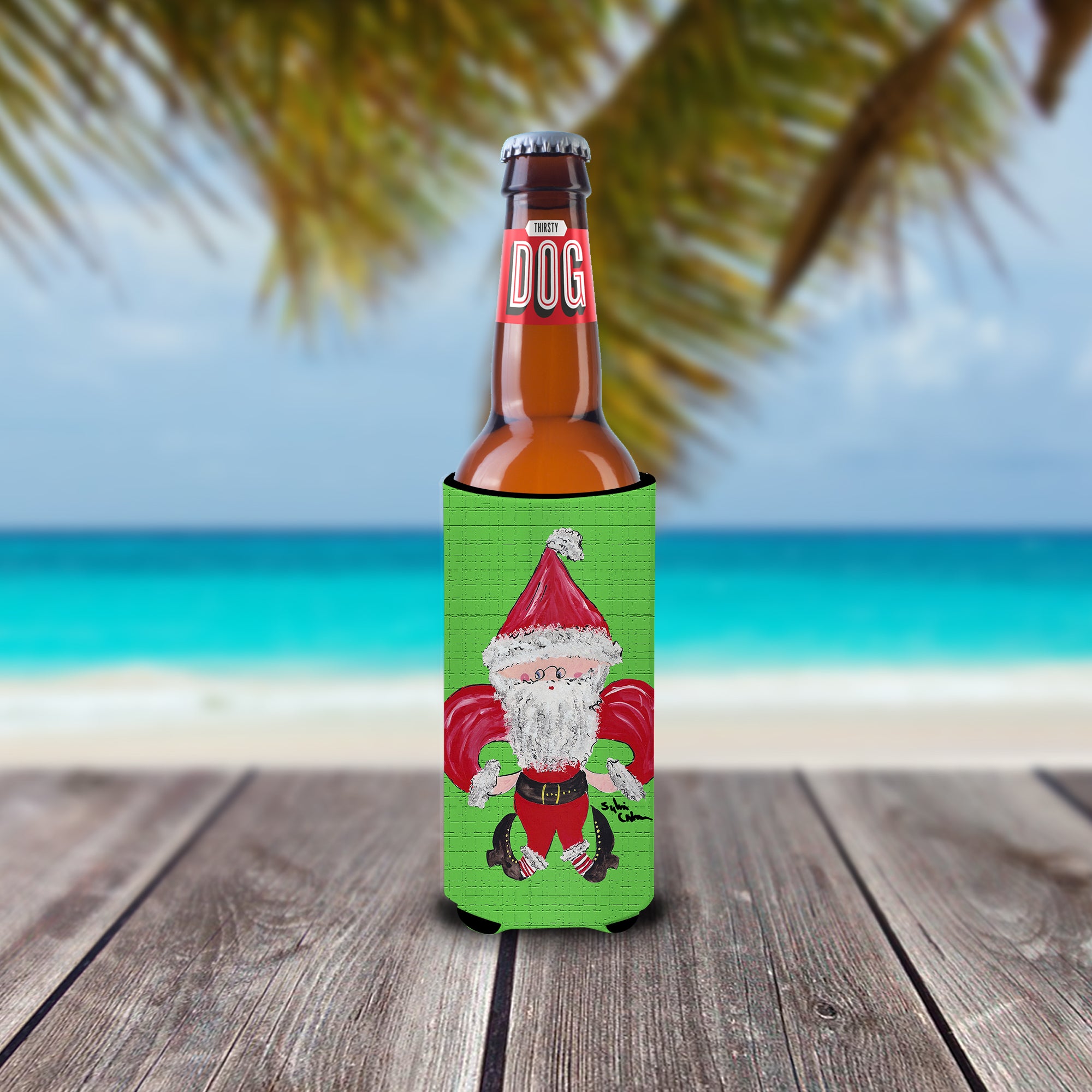 Christmas Santa Fleur de lis Ultra Beverage Insulators for slim cans 8500MUK