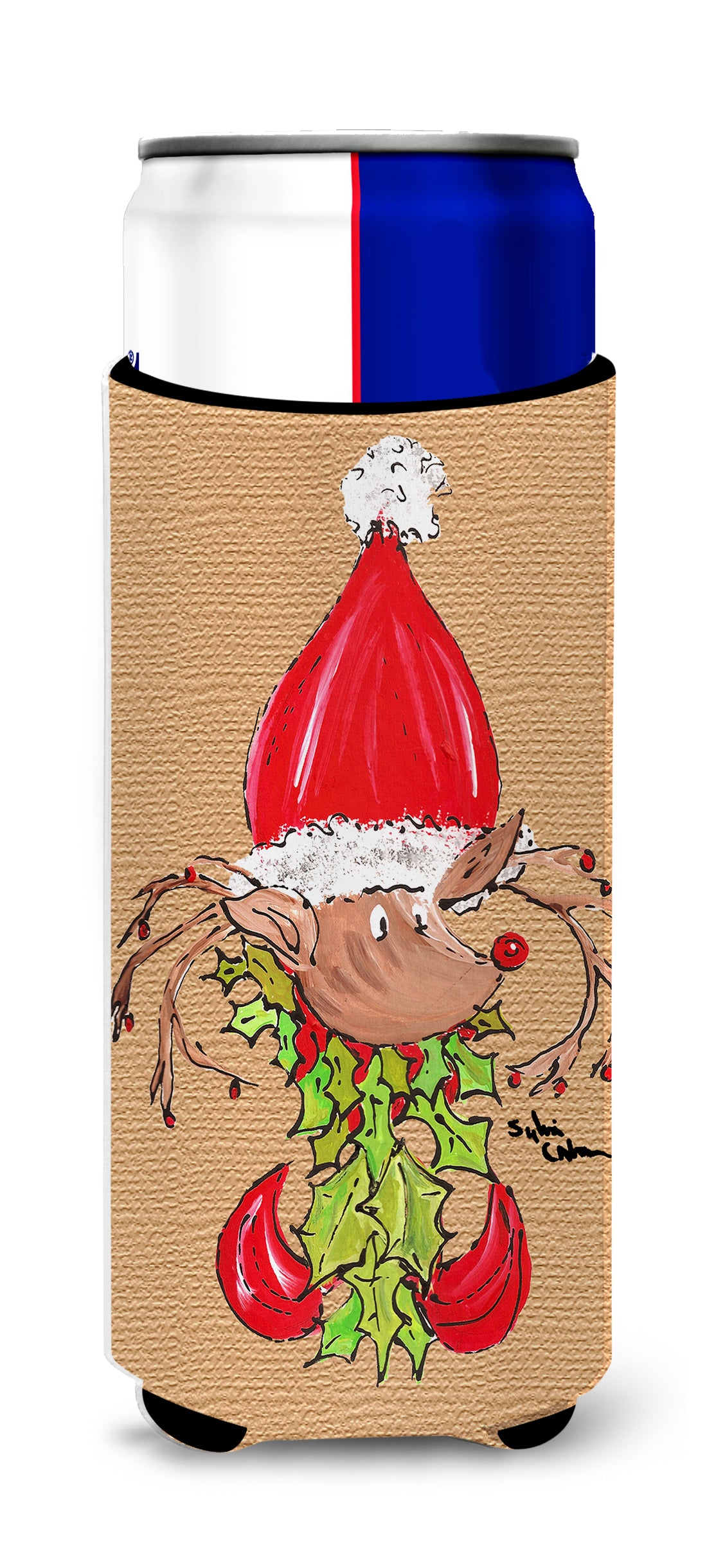 Christmas Reindeer Fleur de lis Ultra Beverage Insulators for slim cans 8502MUK