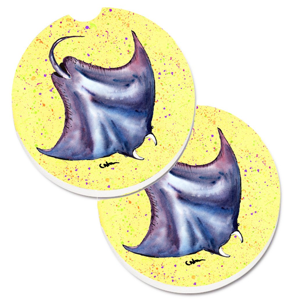 Stingray on Yellow Set of 2 Cup Holder Car Coasters 8531CARC by Caroline's Treasures