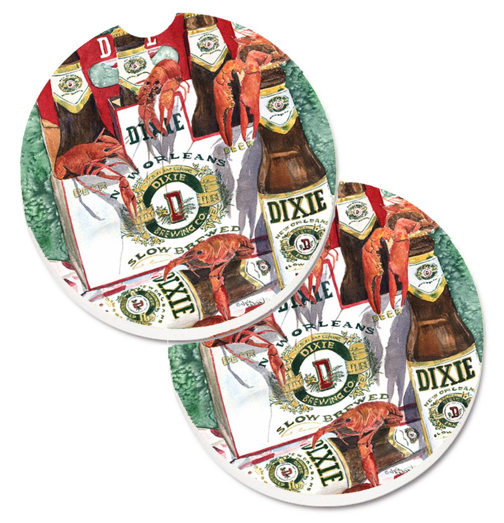 Dixie Beer and Crawfish New Orleans Set of 2 Cup Holder Car Coasters 8541CARC by Caroline's Treasures