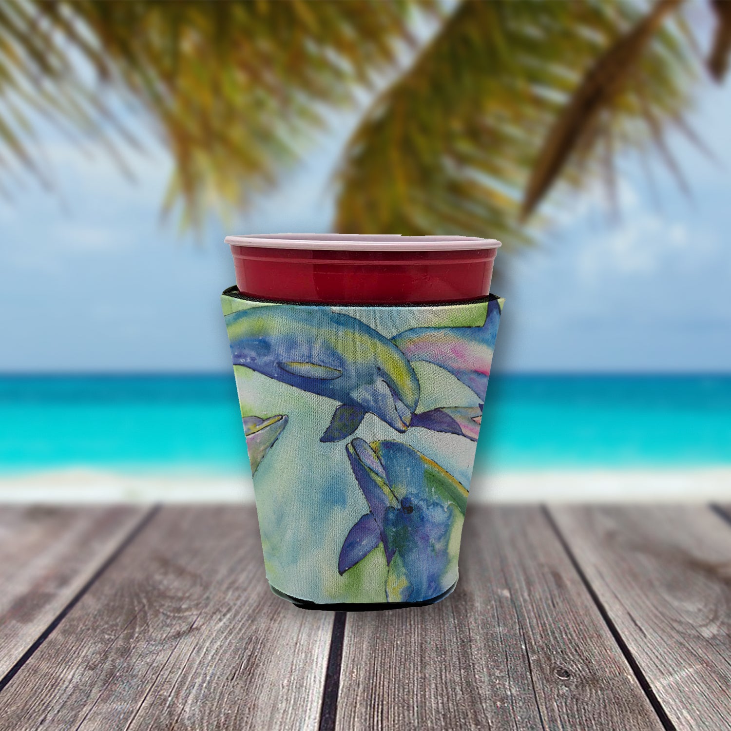 Dolphin  Red Cup Beverage Insulator Hugger