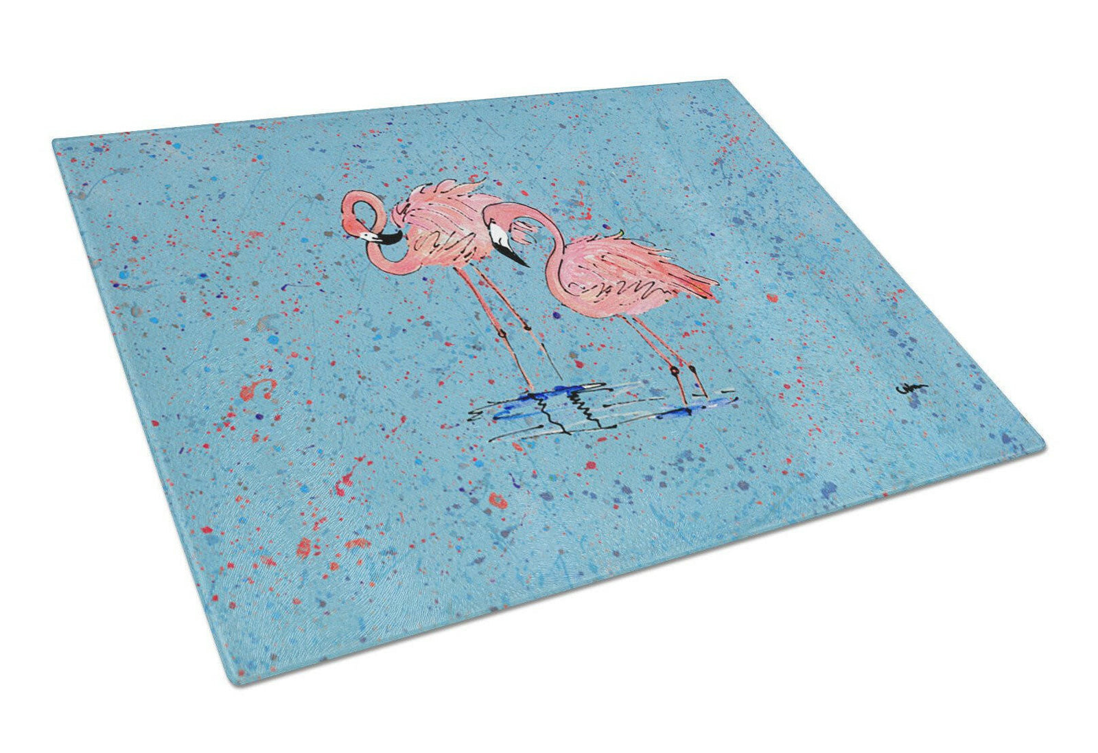 Pink Flamingos on Blue Speckle Glass Cutting Board by Caroline's Treasures