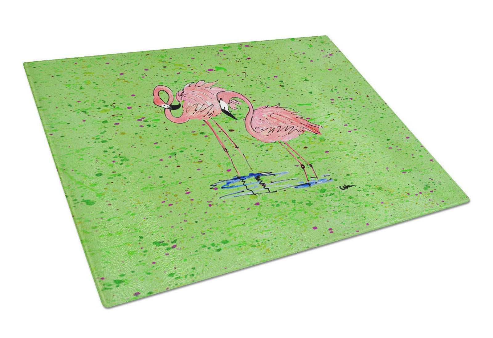 Pink Flamingos on Green Speckle Glass Cutting Board by Caroline's Treasures