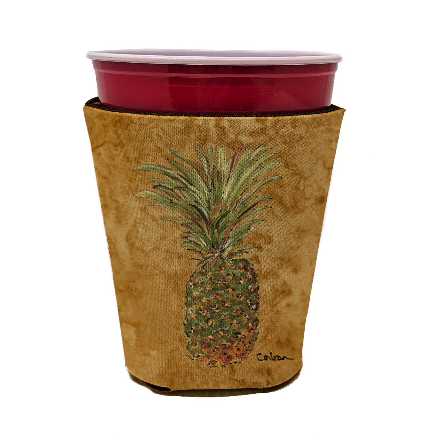 Pineapple  Red Cup Beverage Insulator Hugger