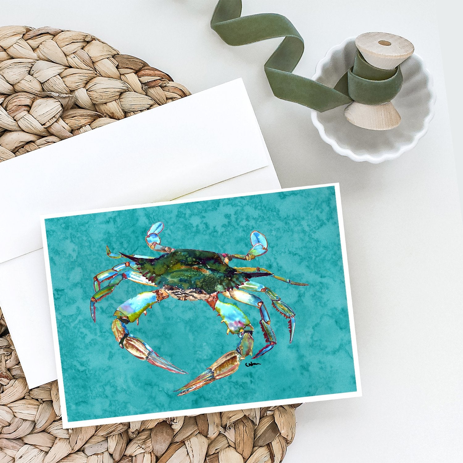 Buy this Blue Crab on Teal Greeting Cards and Envelopes Pack of 8