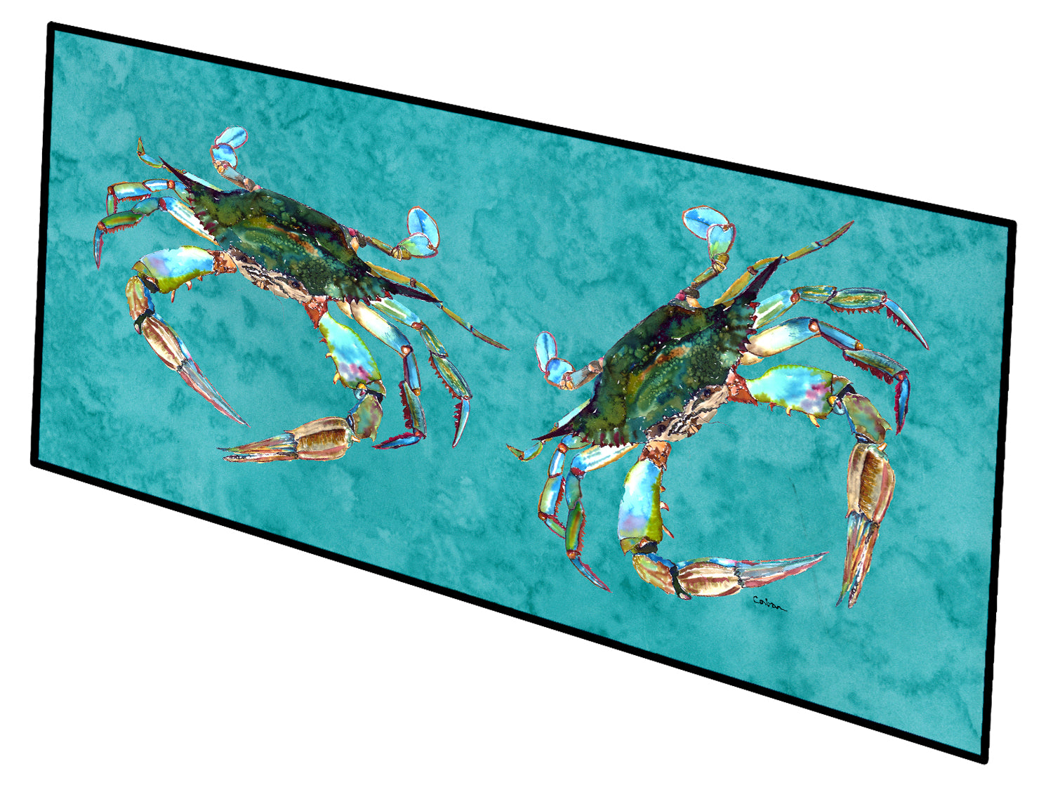 Blue Crab on Teal Indoor or Outdoor Runner Mat 28x58 - the-store.com