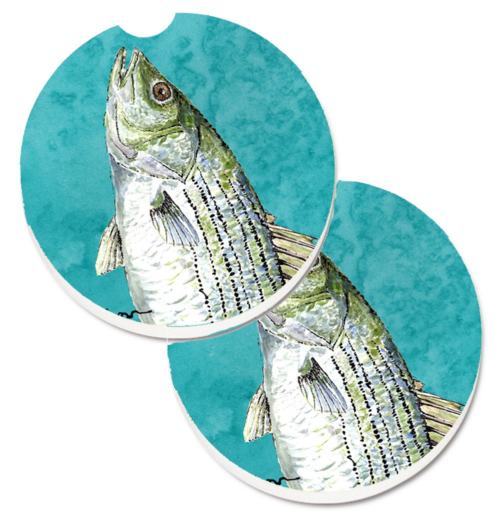 Striped Bass Fish Set of 2 Cup Holder Car Coasters 8720CARC by Caroline's Treasures
