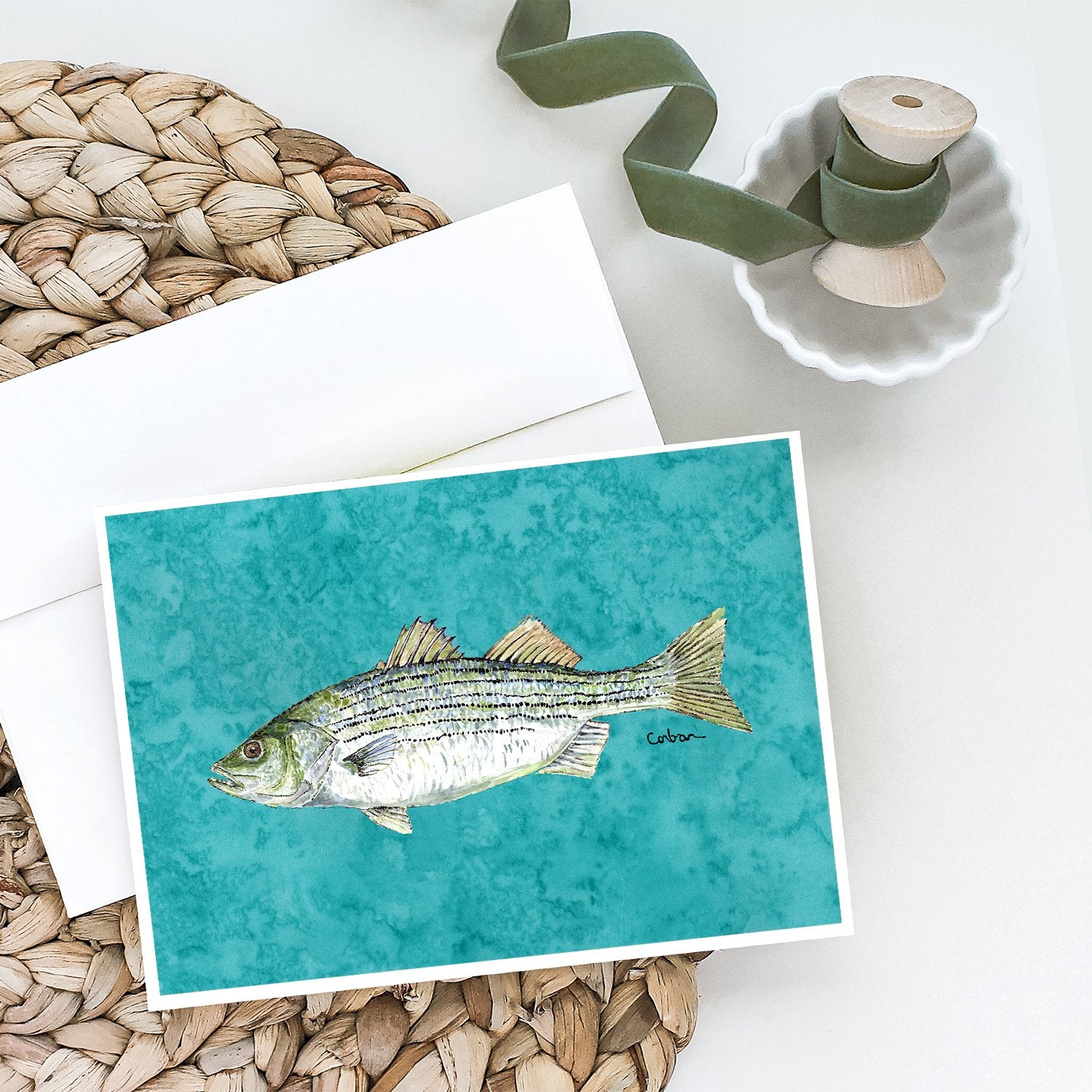 Buy this Striped Bass Fish Greeting Cards and Envelopes Pack of 8