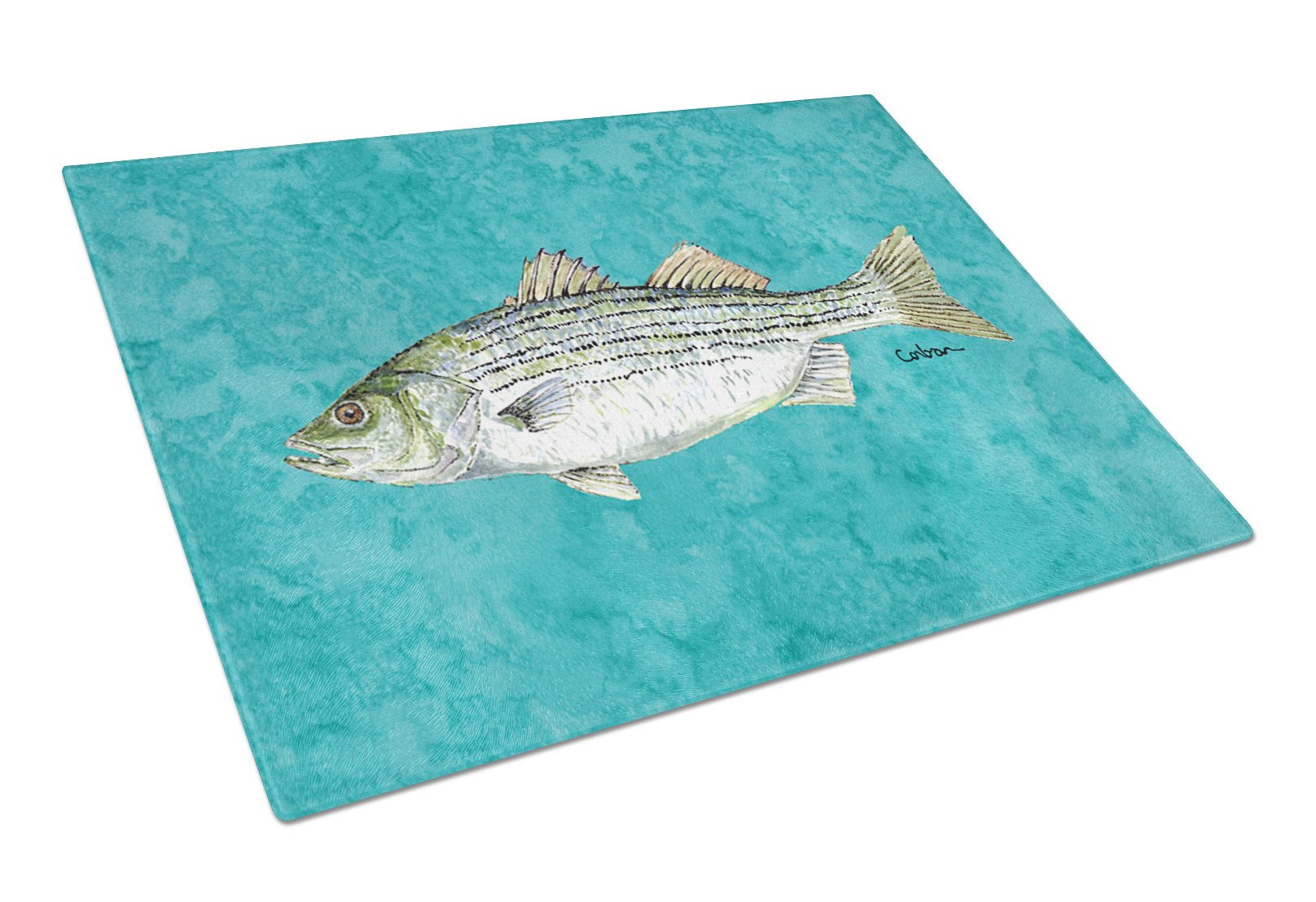 Fish  Striped Bass Glass Cutting Board Large by Caroline's Treasures
