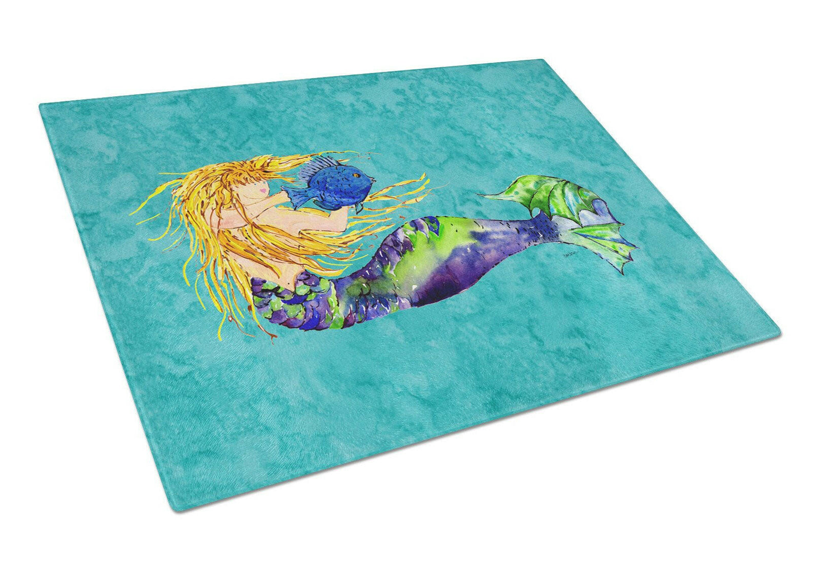 Blonde Mermaid on Teal Glass Cutting Board Large 8724LCB by Caroline's Treasures