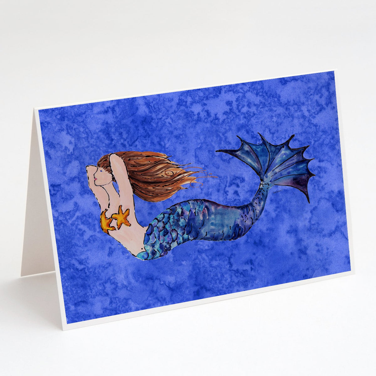 Buy this Brunette Mermaid on Blue Greeting Cards and Envelopes Pack of 8