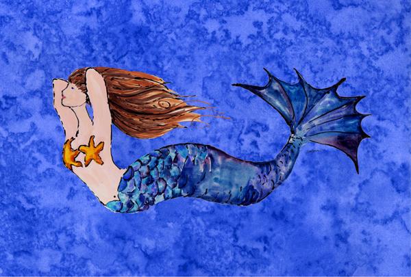 Brunette Mermaid on Blue Fabric Placemat 8725PLMT by Caroline's Treasures