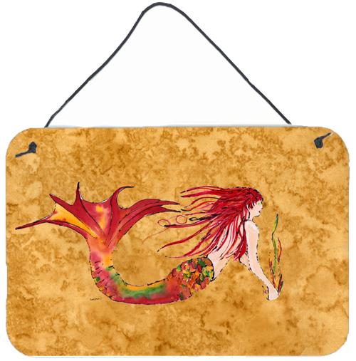 Ginger Red Headed Mermaid on Gold Wall or Door Hanging Prints 8727DS812 by Caroline's Treasures