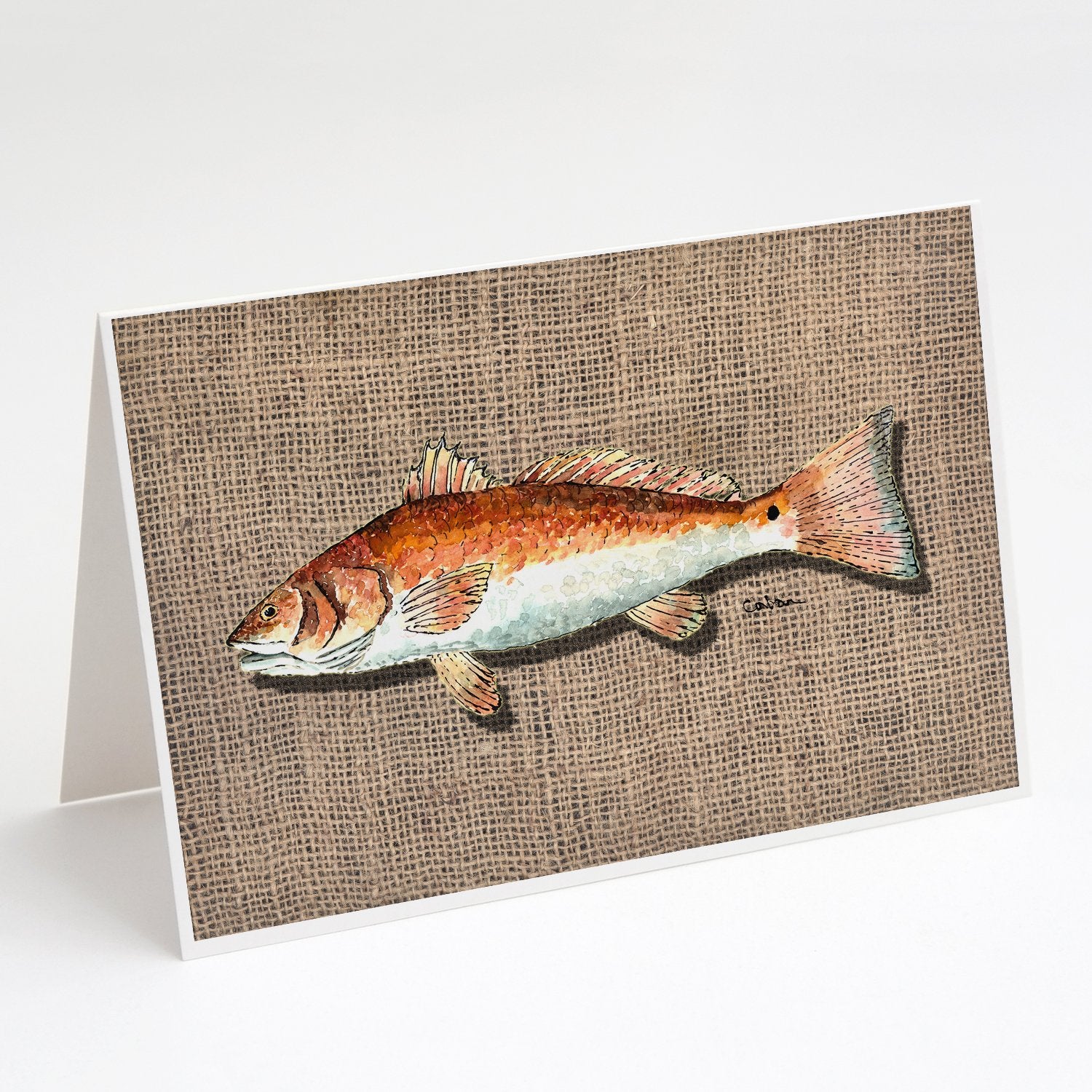 Buy this Fish Red Fish  on Faux Burlap Greeting Cards and Envelopes Pack of 8