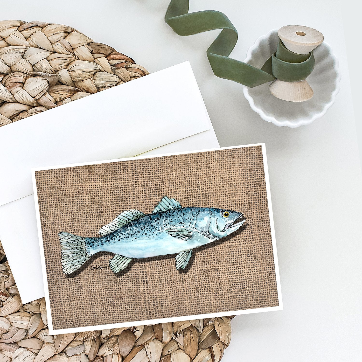 Buy this Fish Speckled Trout  on Faux Burlap Greeting Cards and Envelopes Pack of 8