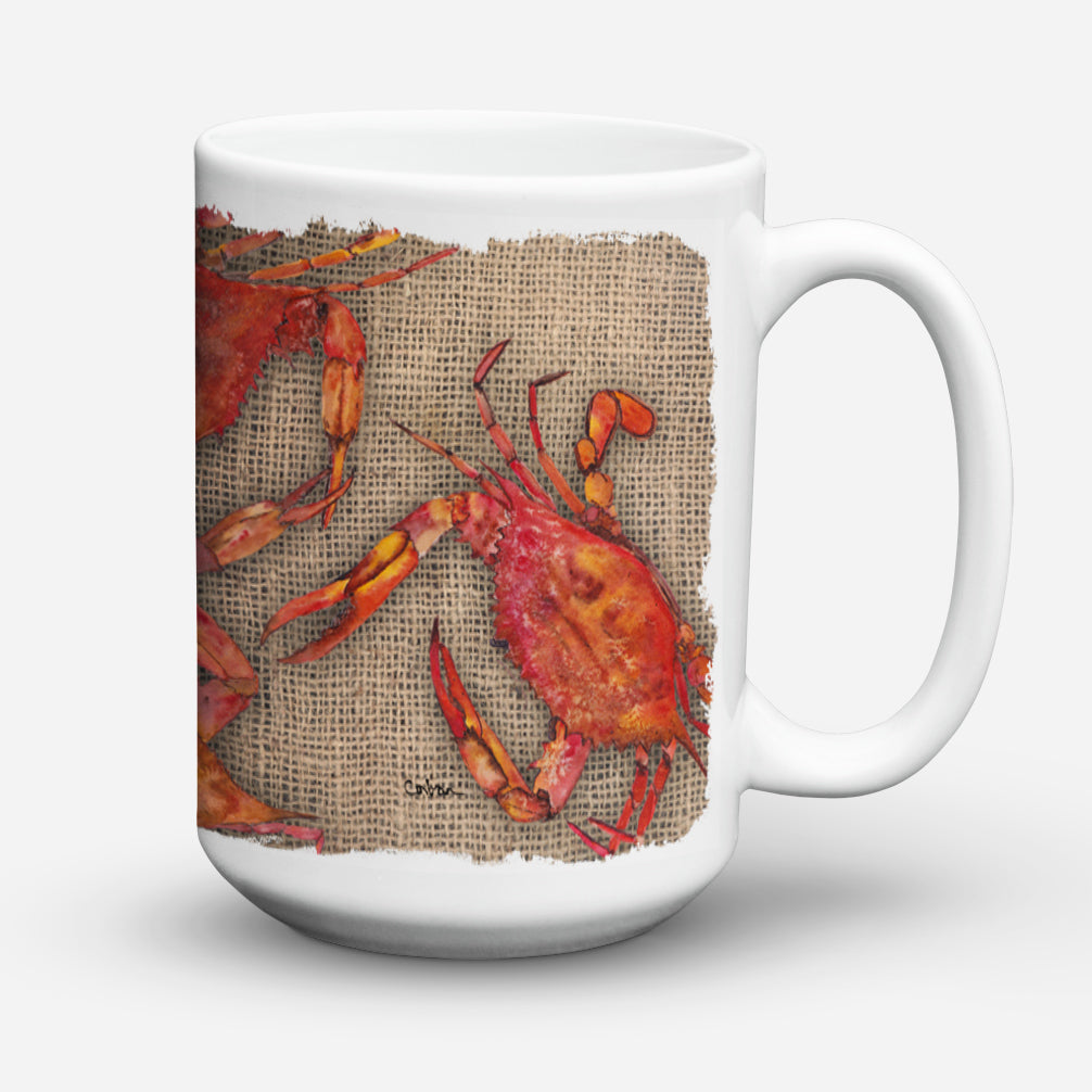 Cooked Crabs on Faux Burlap Dishwasher Safe Microwavable Ceramic Coffee Mug 15 ounce 8742CM15