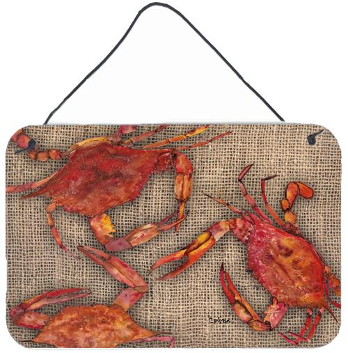 Cooked Crabs on Faux Burlap Aluminium Metal Wall or Door Hanging Prints by Caroline's Treasures