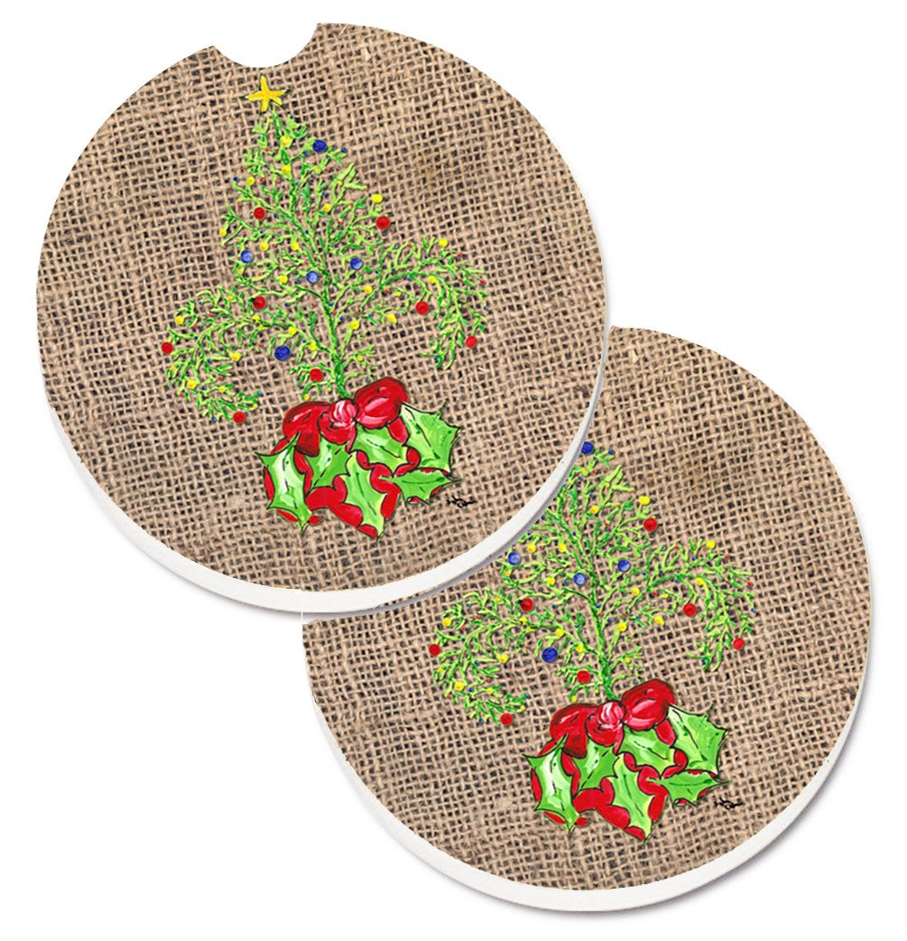Christmas Tree Fleur de lis Set of 2 Cup Holder Car Coasters 8745CARC by Caroline's Treasures