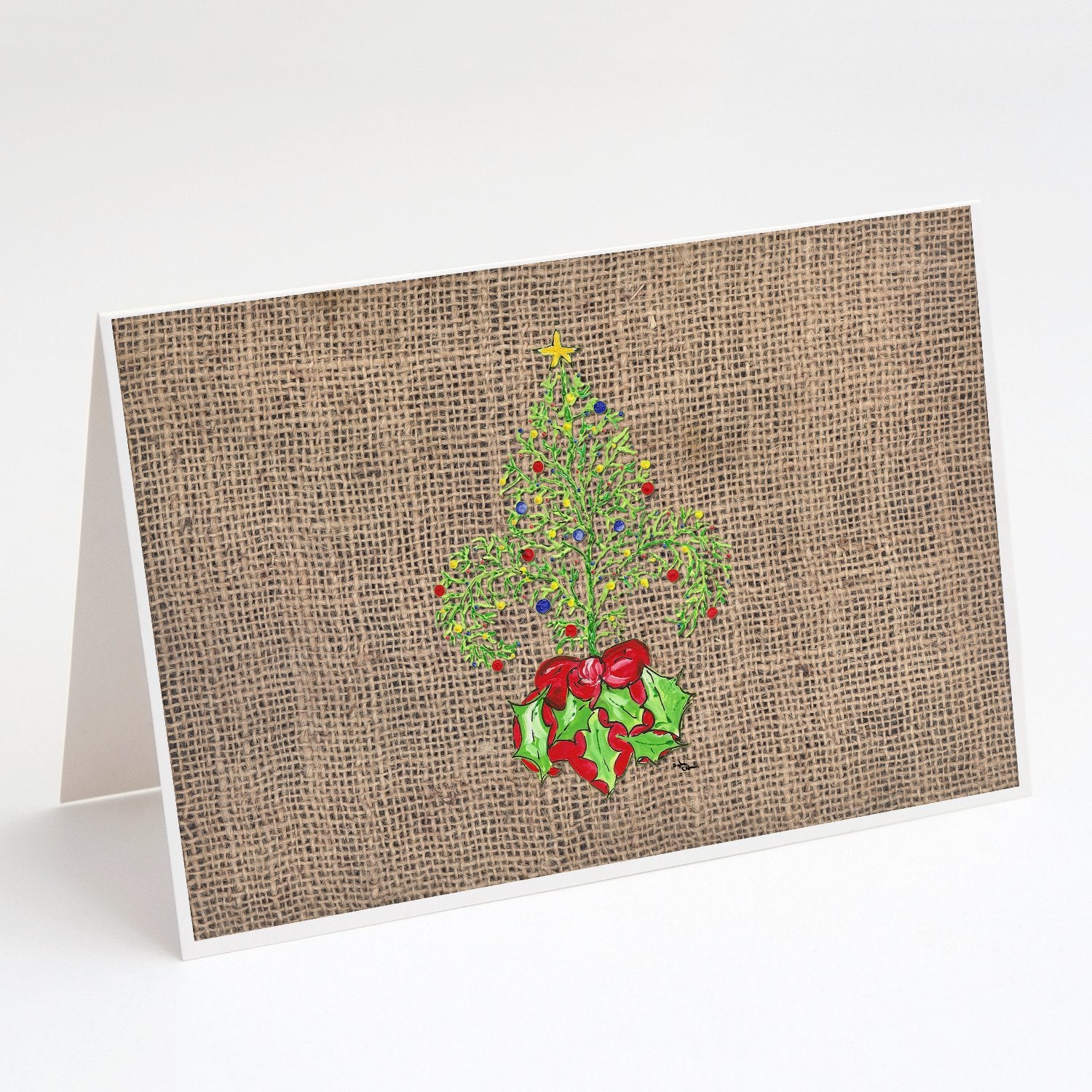 Buy this Christmas Tree Fleur de lis on Faux Burlap Greeting Cards and Envelopes Pack of 8