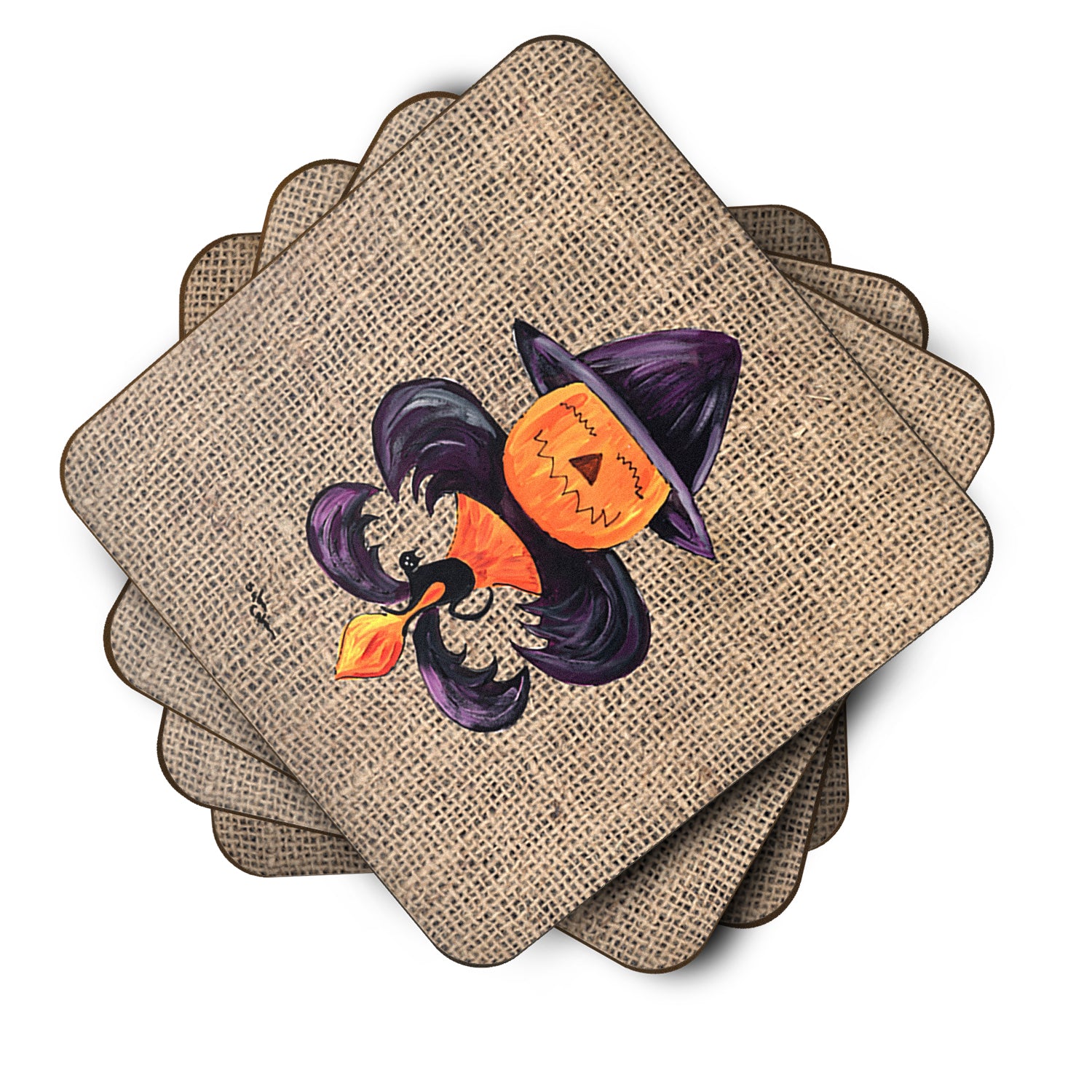 Set of 4 Halloween Pumpkin Bat Fleur de lis Foam Coasters - the-store.com