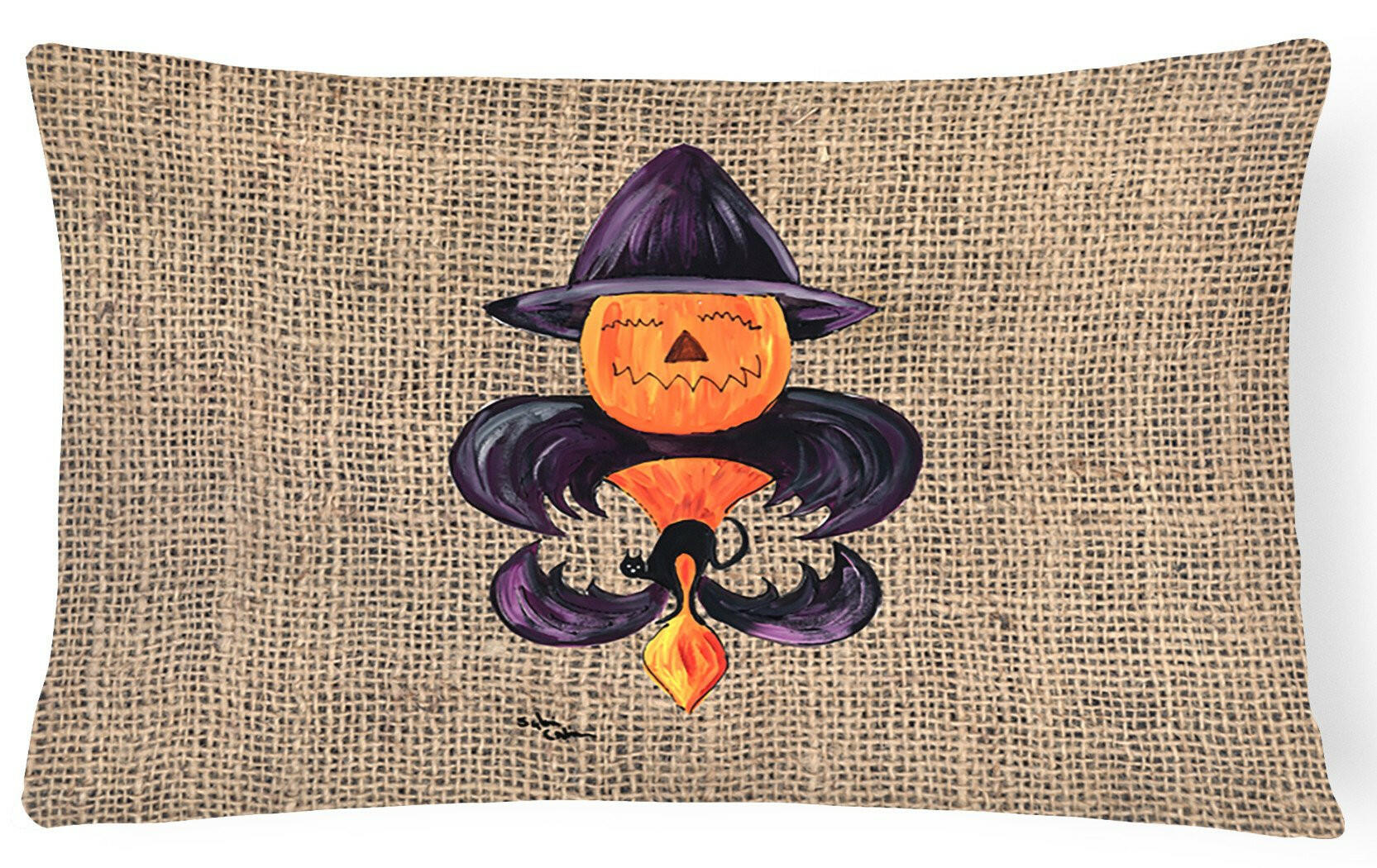 Halloween Pumpkin Bat Fleur de lis Decorative   Canvas Fabric Pillow by Caroline's Treasures