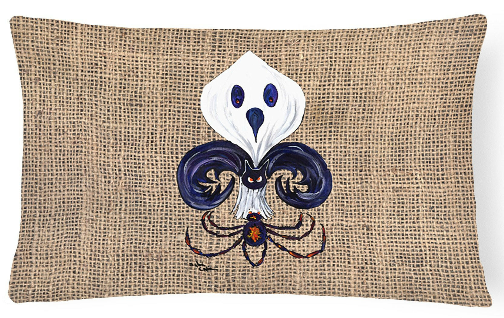Halloween Ghost Spider Bat Fleur de lis Decorative   Canvas Fabric Pillow by Caroline's Treasures