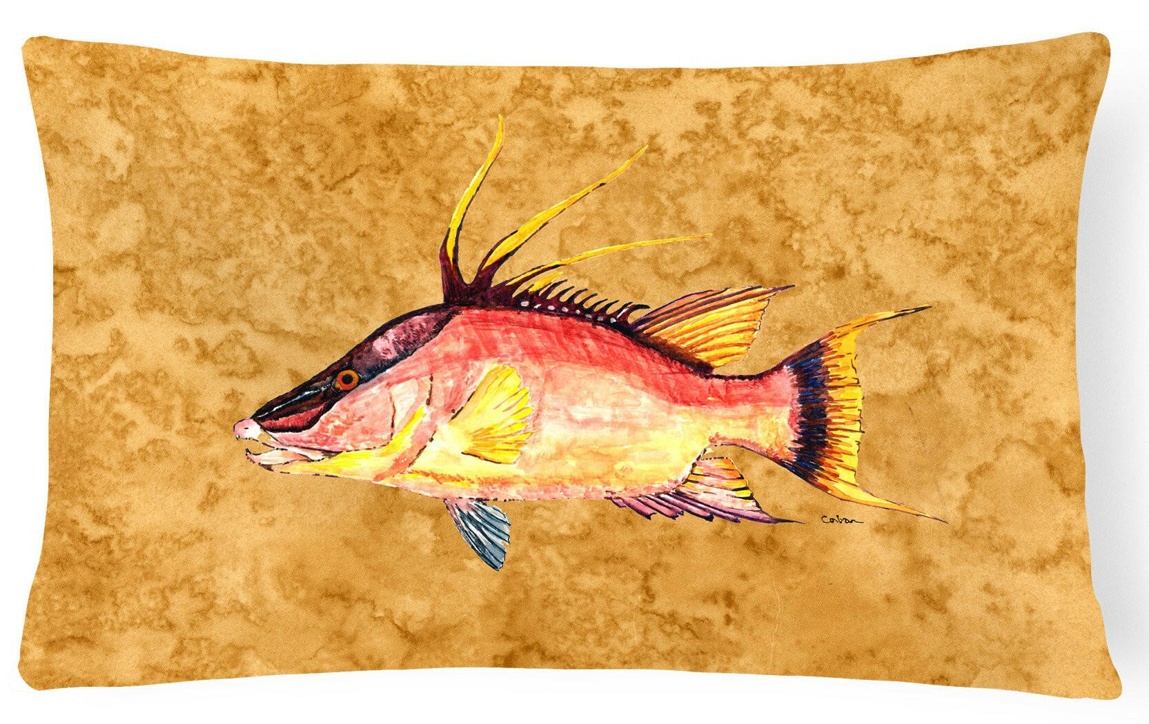 Hog Snapper on Gold Canvas Fabric Decorative Pillow 8751PW1216 by Caroline's Treasures