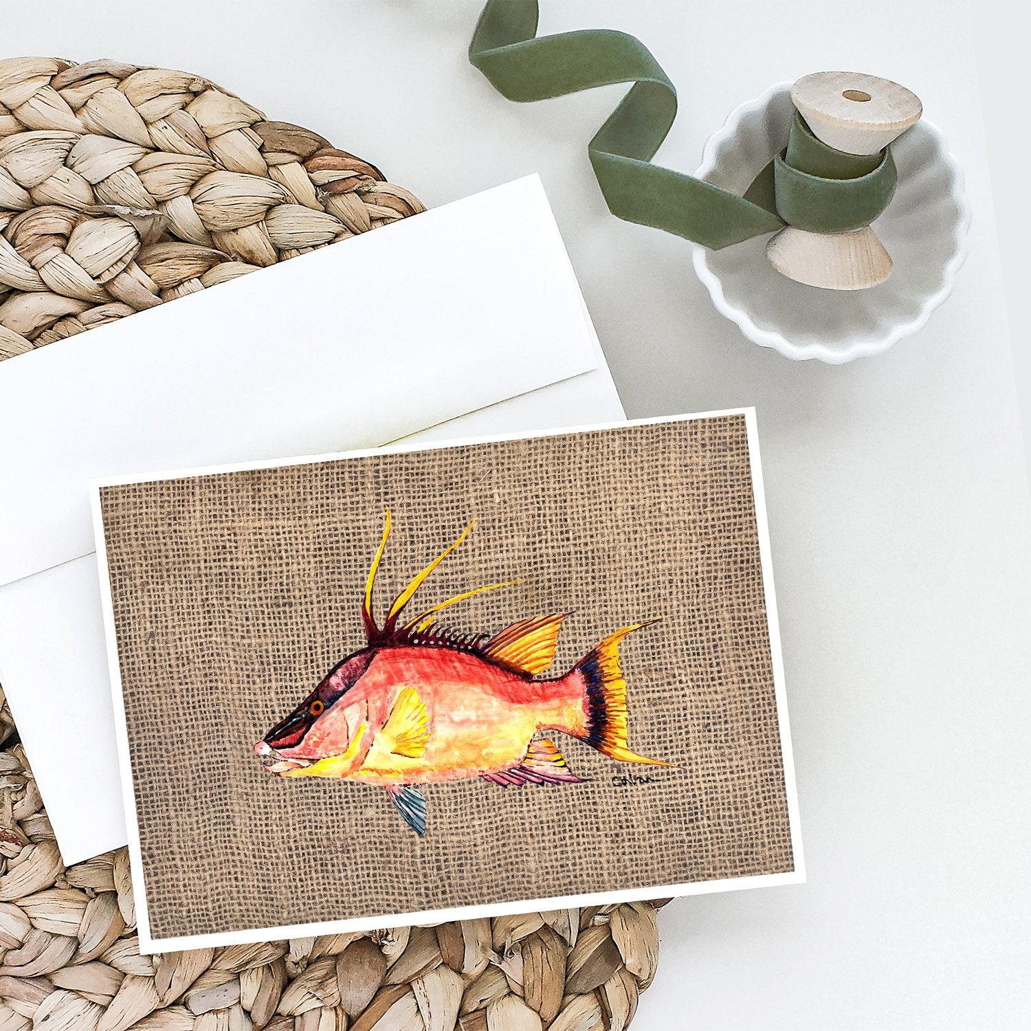 Hog Snapper on Faux Burlap Greeting Cards and Envelopes Pack of 8 - the-store.com
