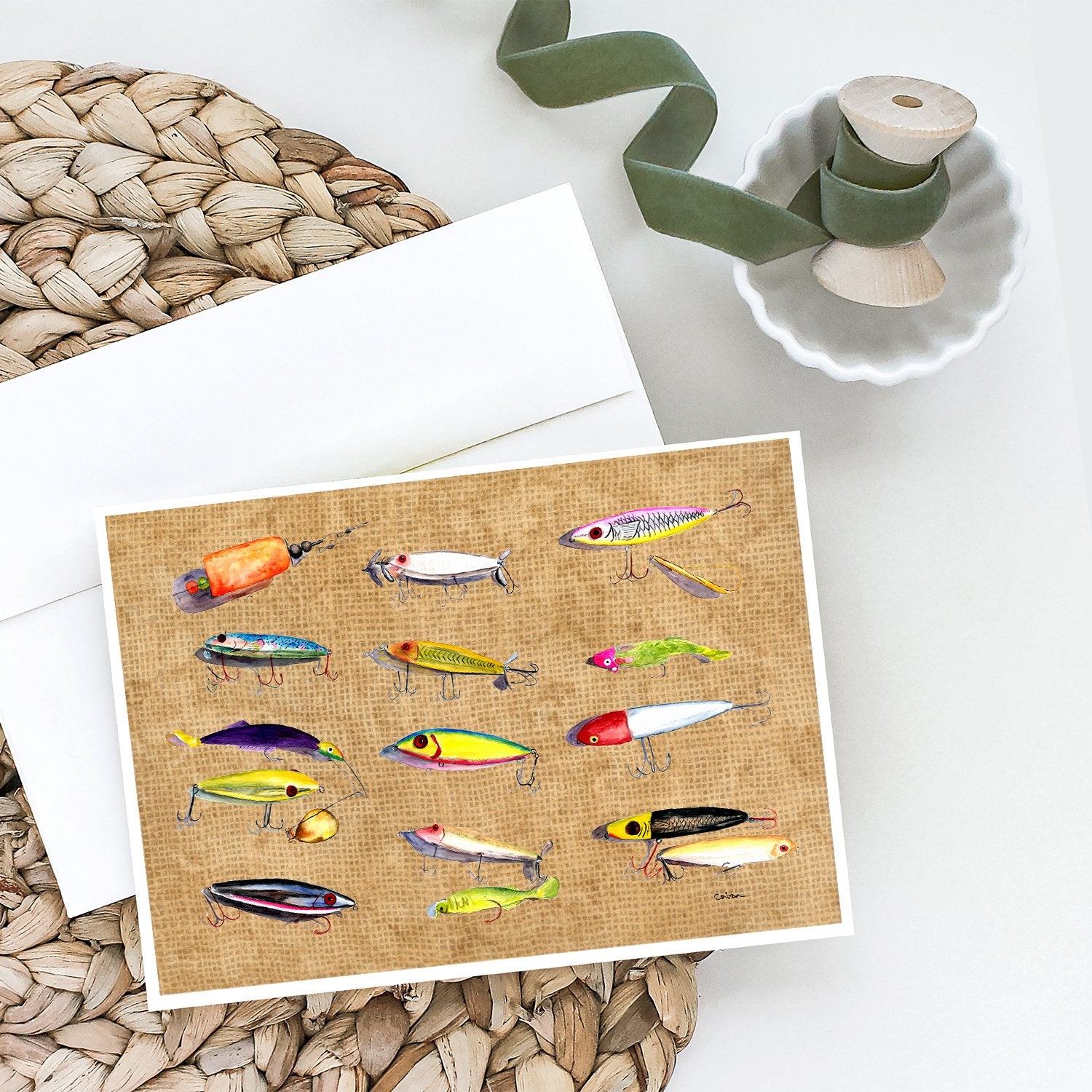 Fishing Lures Greeting Cards and Envelopes Pack of 8 - the-store.com