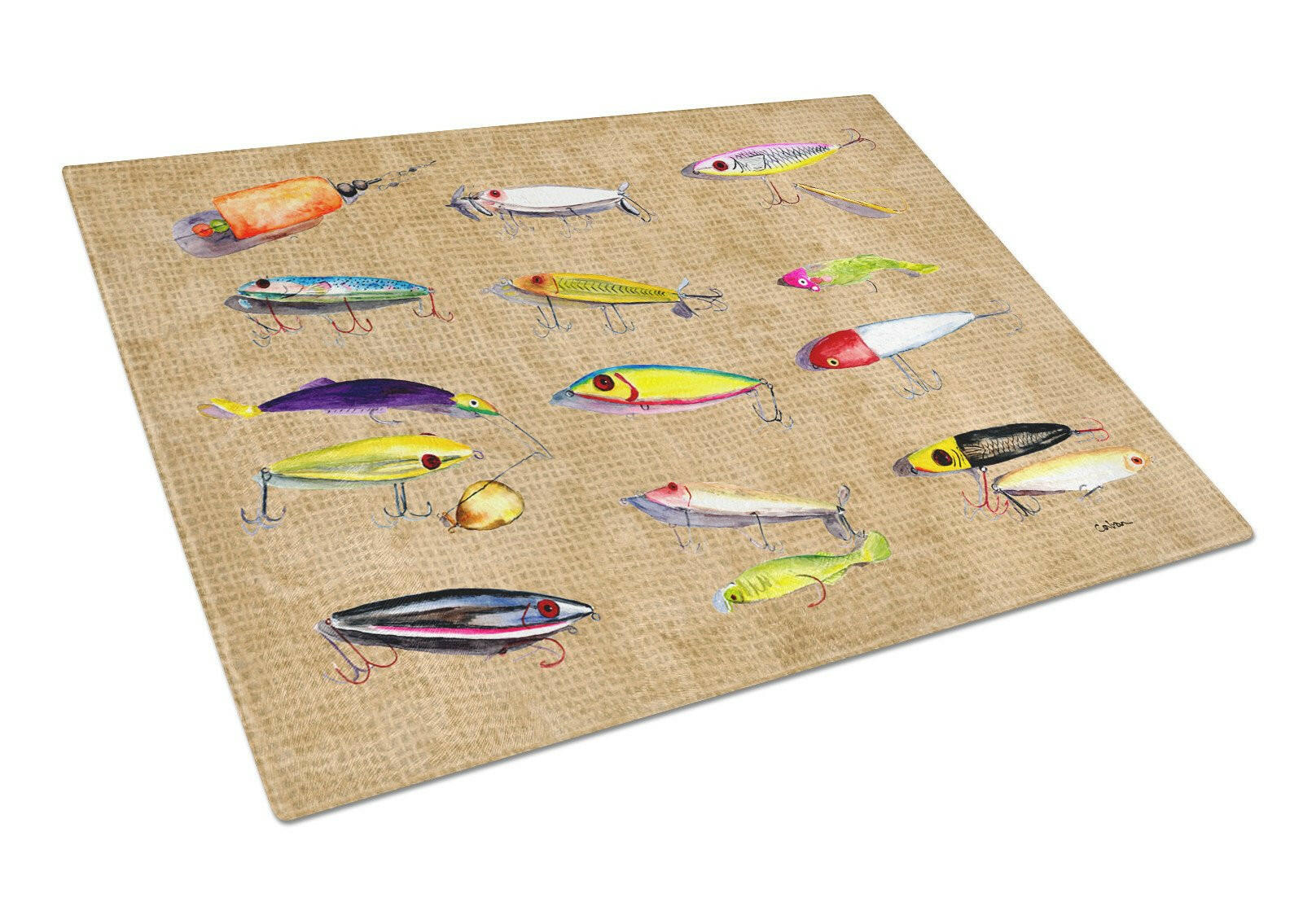 Fishing Lures Glass Cutting Board Large by Caroline's Treasures