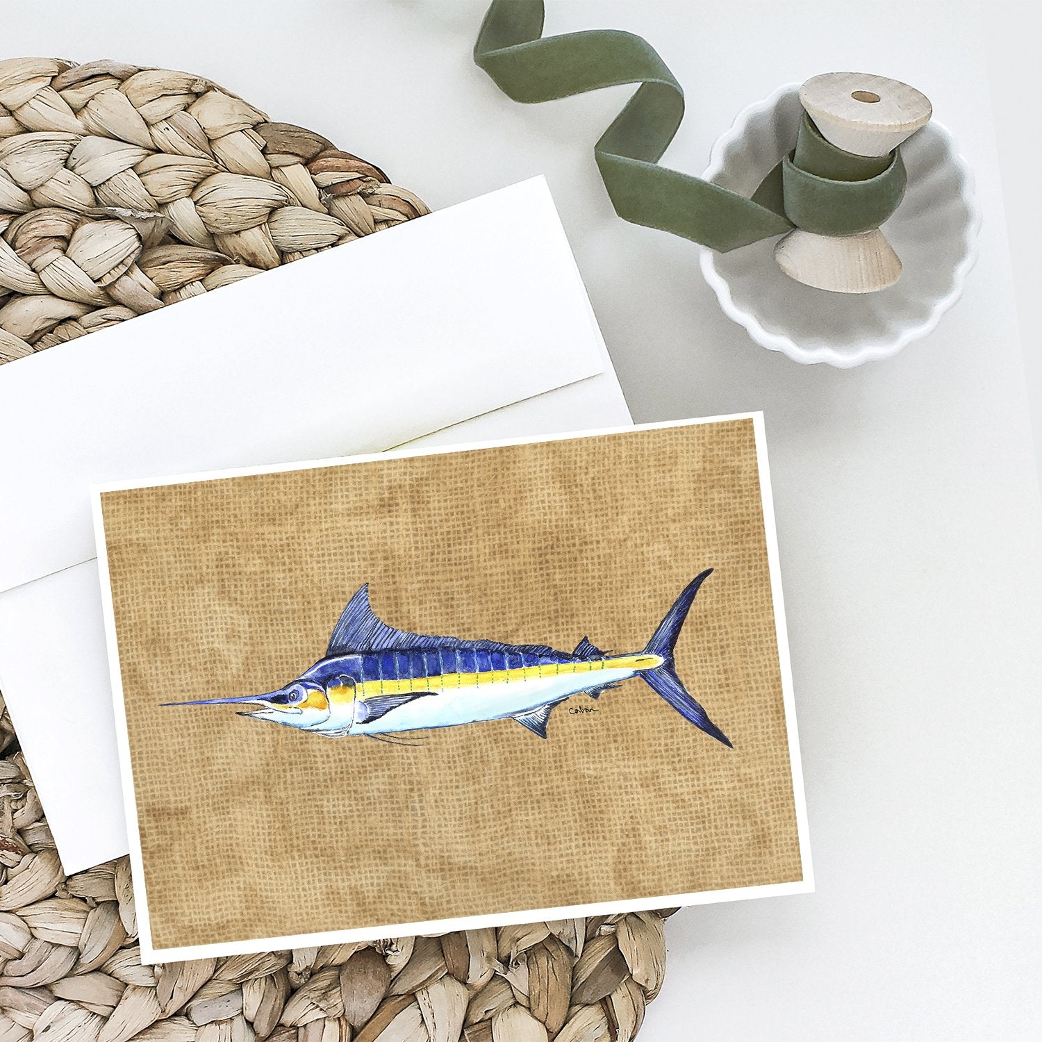 Blue Marlin Greeting Cards and Envelopes Pack of 8 - the-store.com