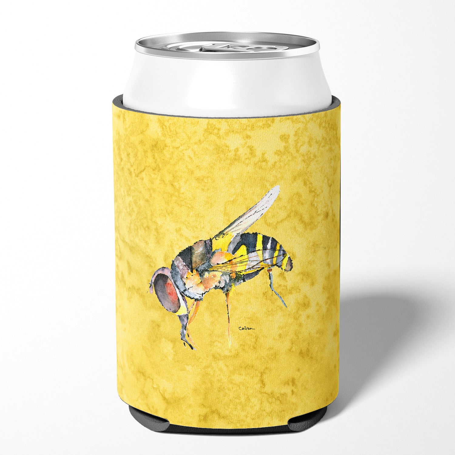 Bee on Yellow Can or Bottle Beverage Insulator Hugger.
