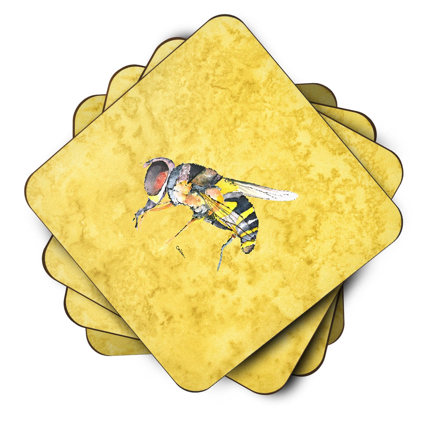 Set of 4 Bee on Yellow Foam Coasters - the-store.com