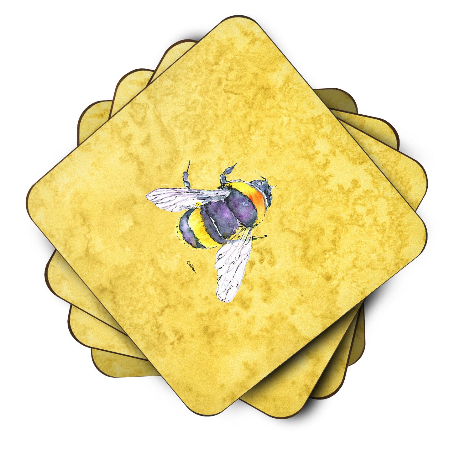 Set of 4 Bee on Yellow Foam Coasters - the-store.com
