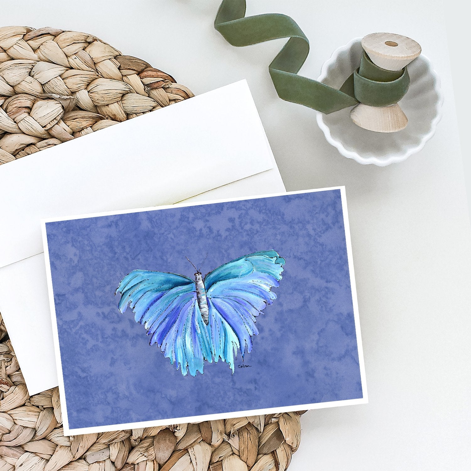 Butterfly on Slate Blue Greeting Cards and Envelopes Pack of 8 - the-store.com