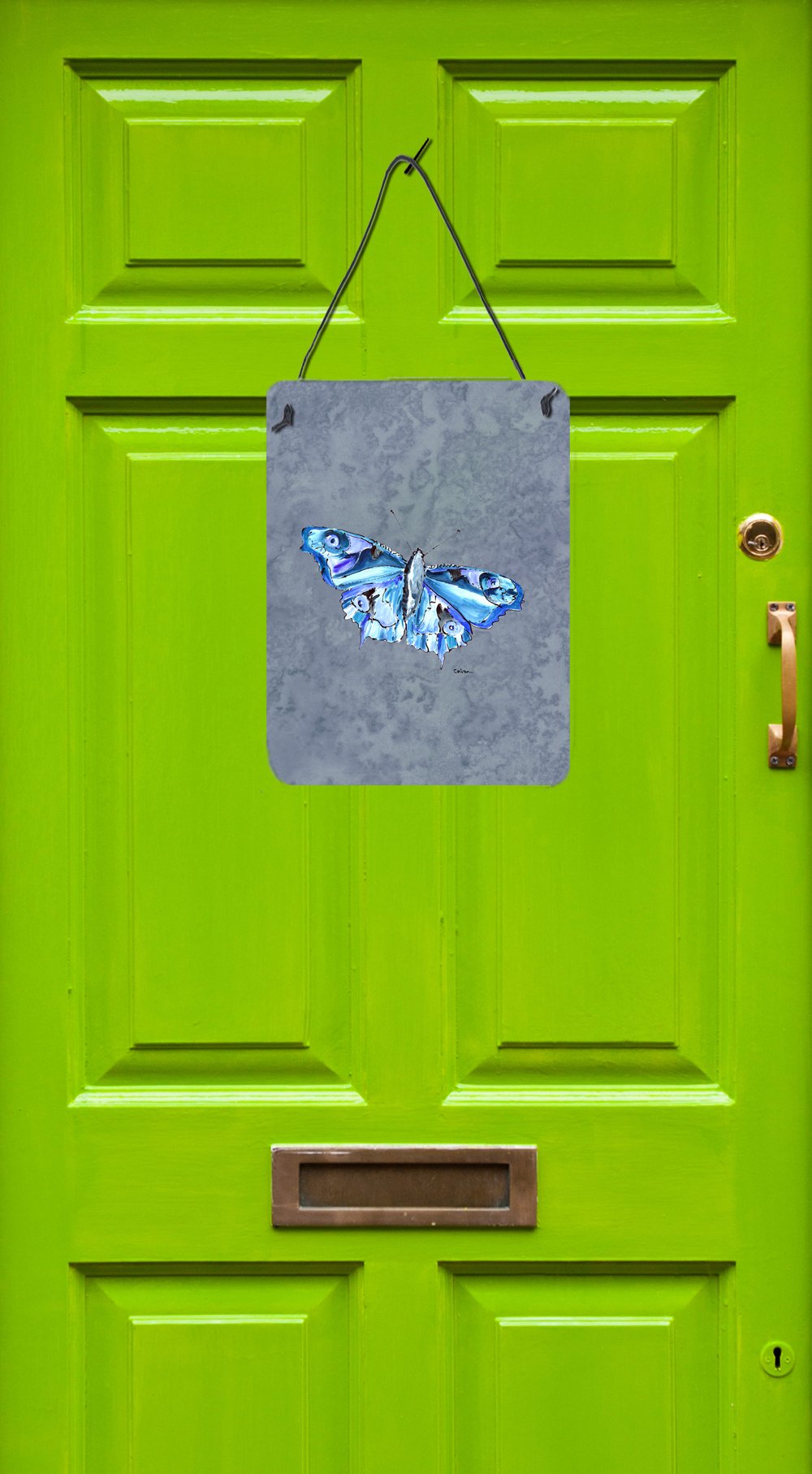 Butterfly on Gray Aluminium Metal Wall or Door Hanging Prints by Caroline's Treasures