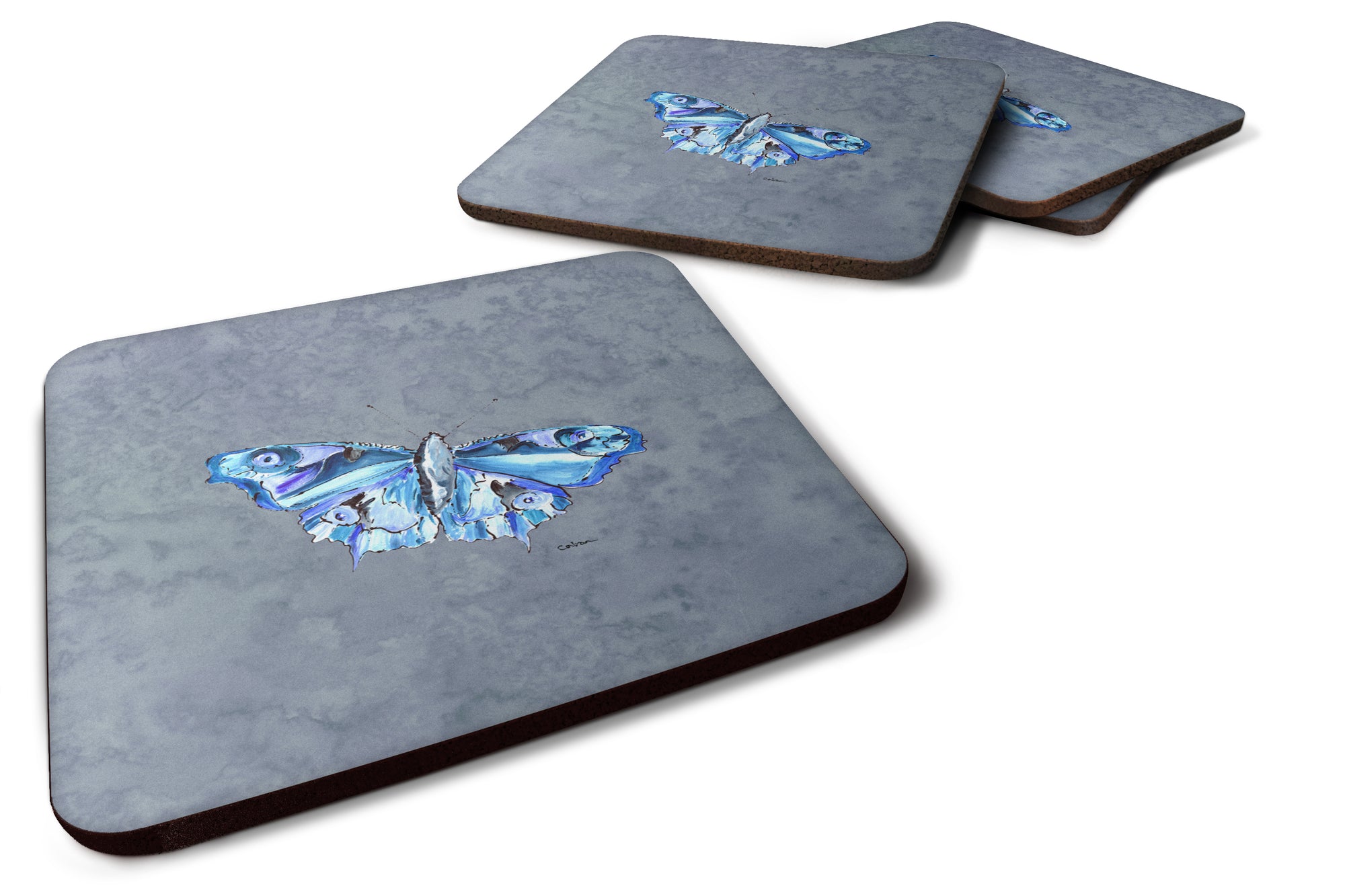 Set of 4 Butterfly on Gray Foam Coasters - the-store.com