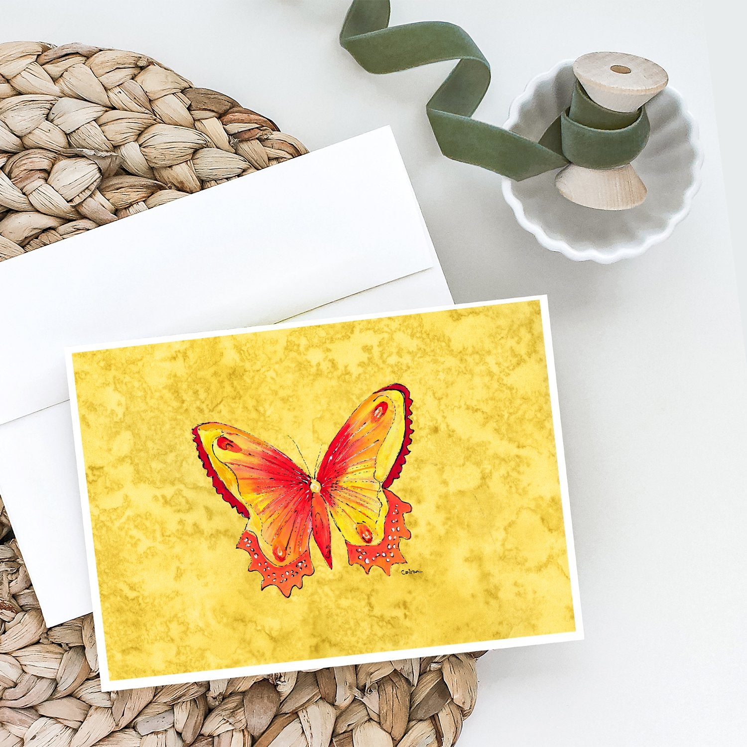 Butterfly on Yellow Greeting Cards and Envelopes Pack of 8 - the-store.com