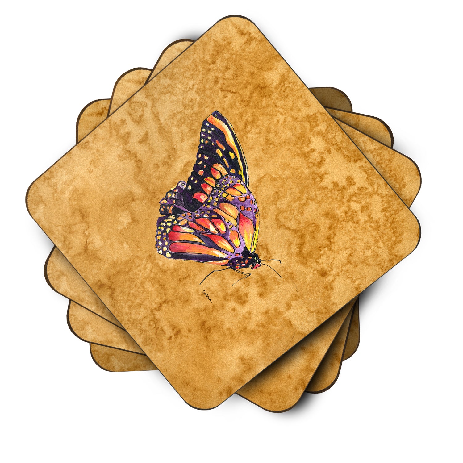 Set of 4 Butterfly on Gold Foam Coasters - the-store.com