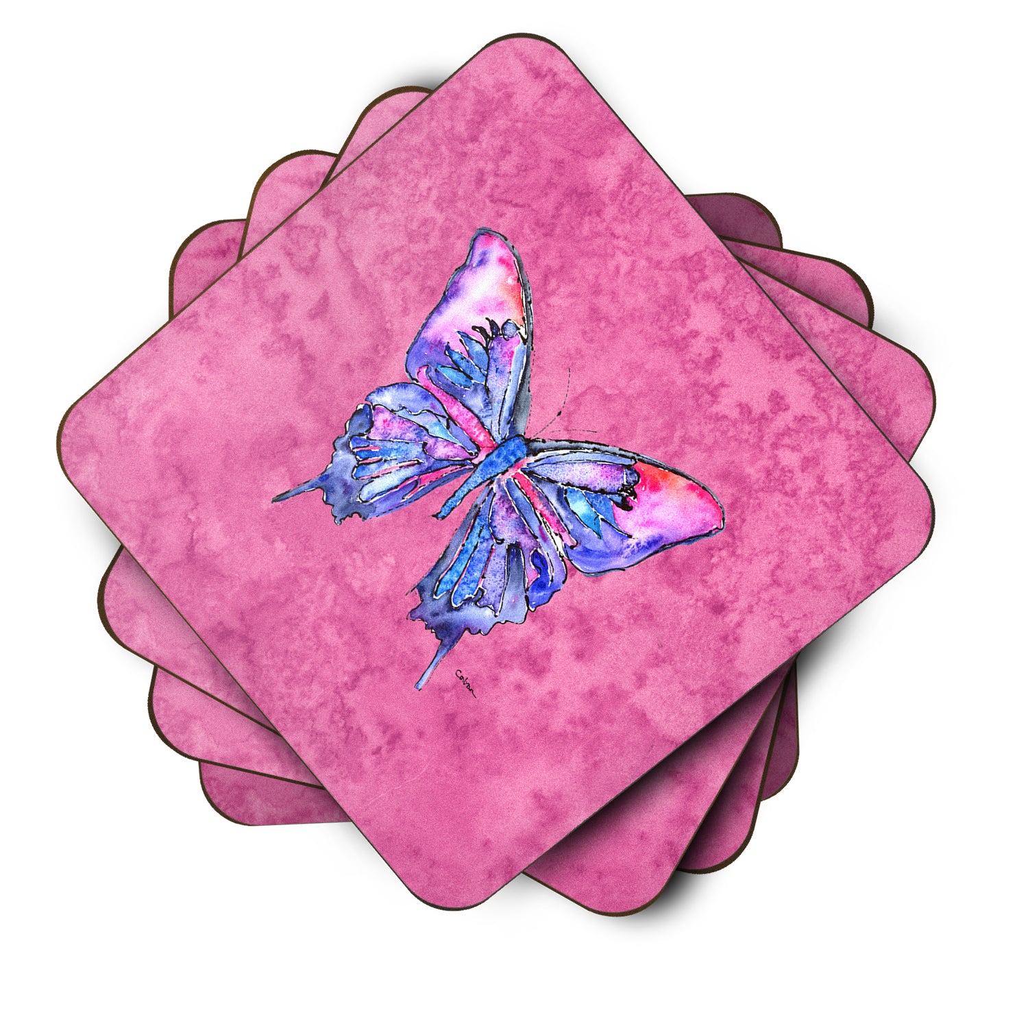 Set of 4 Butterfly on Pink Foam Coasters - the-store.com