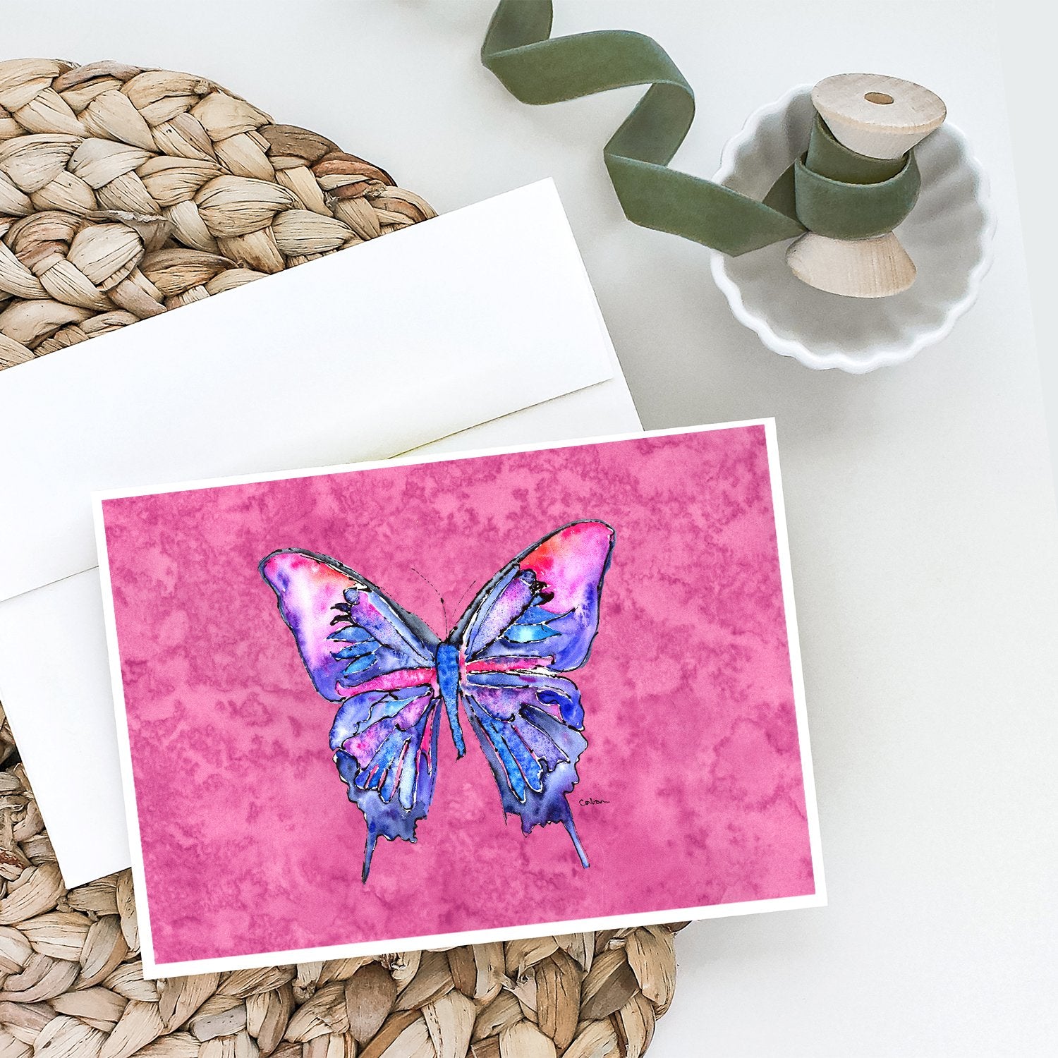 Buy this Butterfly on Pink Greeting Cards and Envelopes Pack of 8