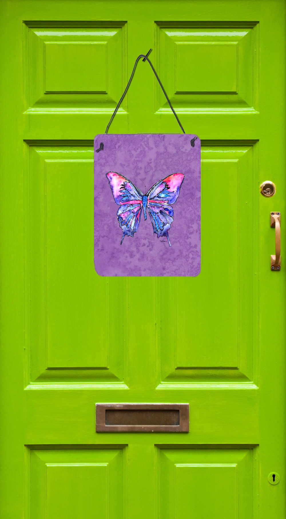 Butterfly on Purple Aluminium Metal Wall or Door Hanging Prints by Caroline's Treasures